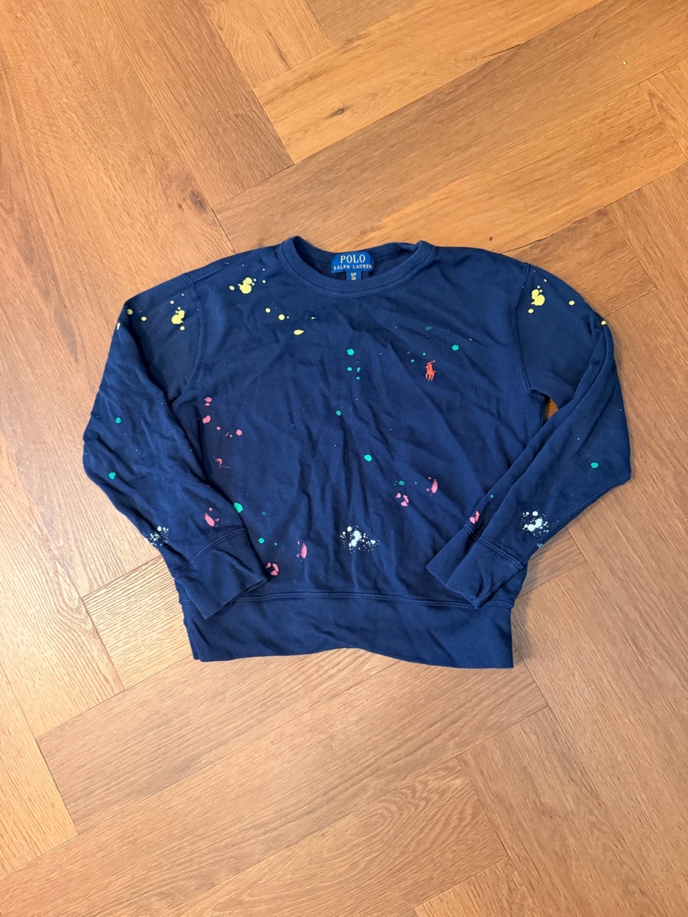 Polo by Ralph Lauren Navy Crewneck with Multicolor Paint Splatter